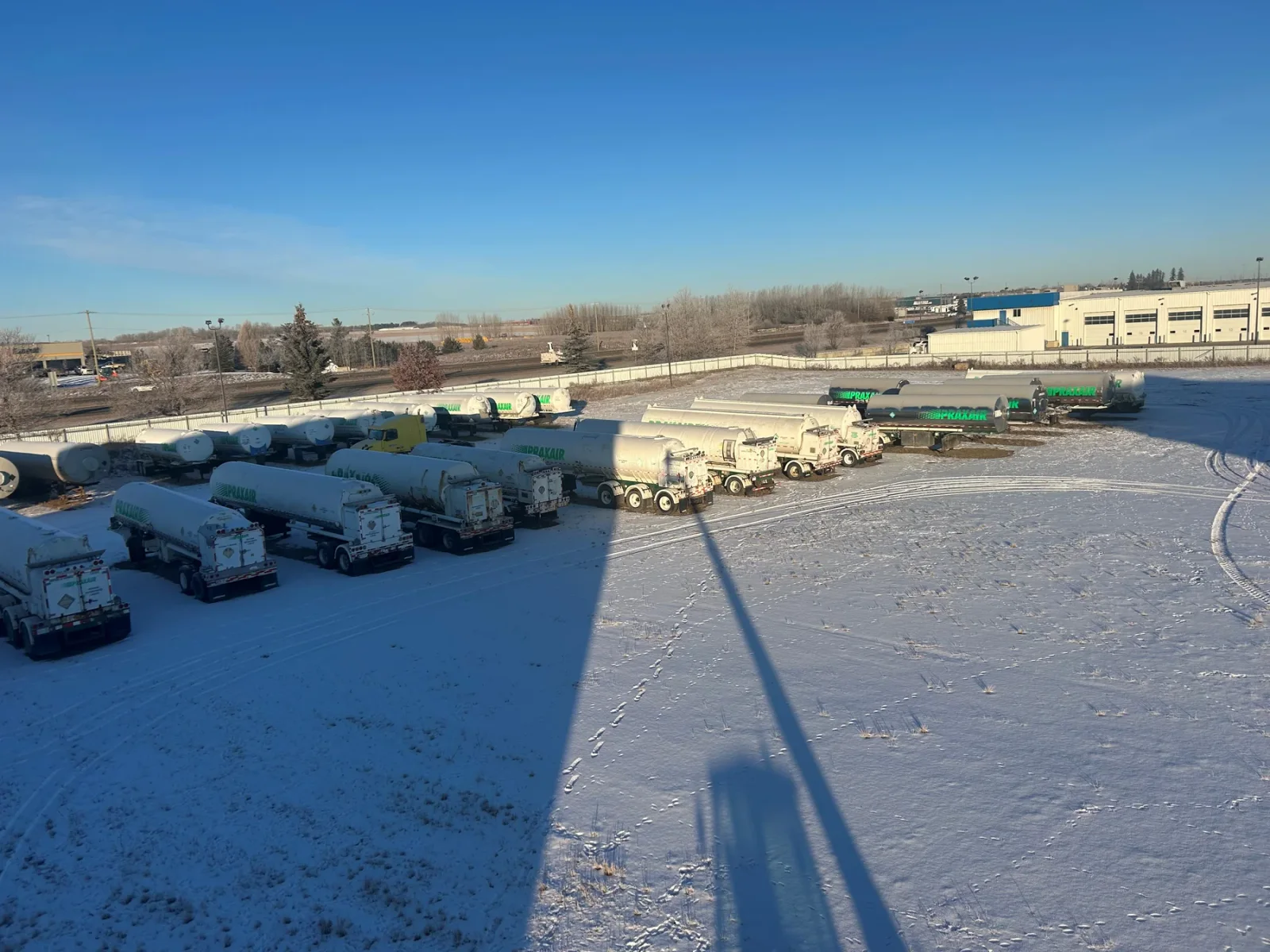 Aerial view of the cryogenic trailer inventory at Micron Equipment
